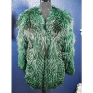 New W/ Tags Emerald Green Dyed Silver Fox Fur Coat Bolero Jacket